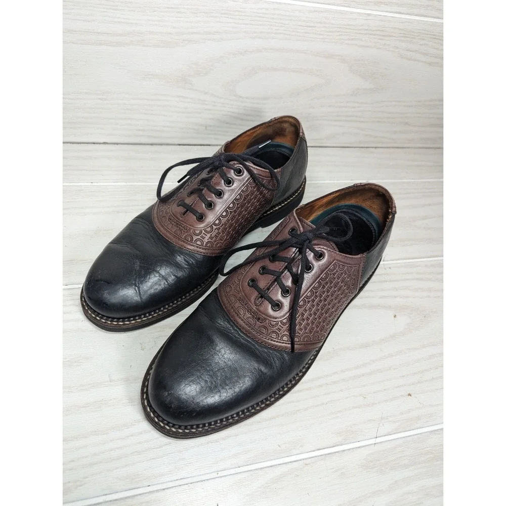 VTG HS‎ Trask Saddle Dress Shoes Mens Sz 9.5M Brown Black Leather Oxfords H4065
